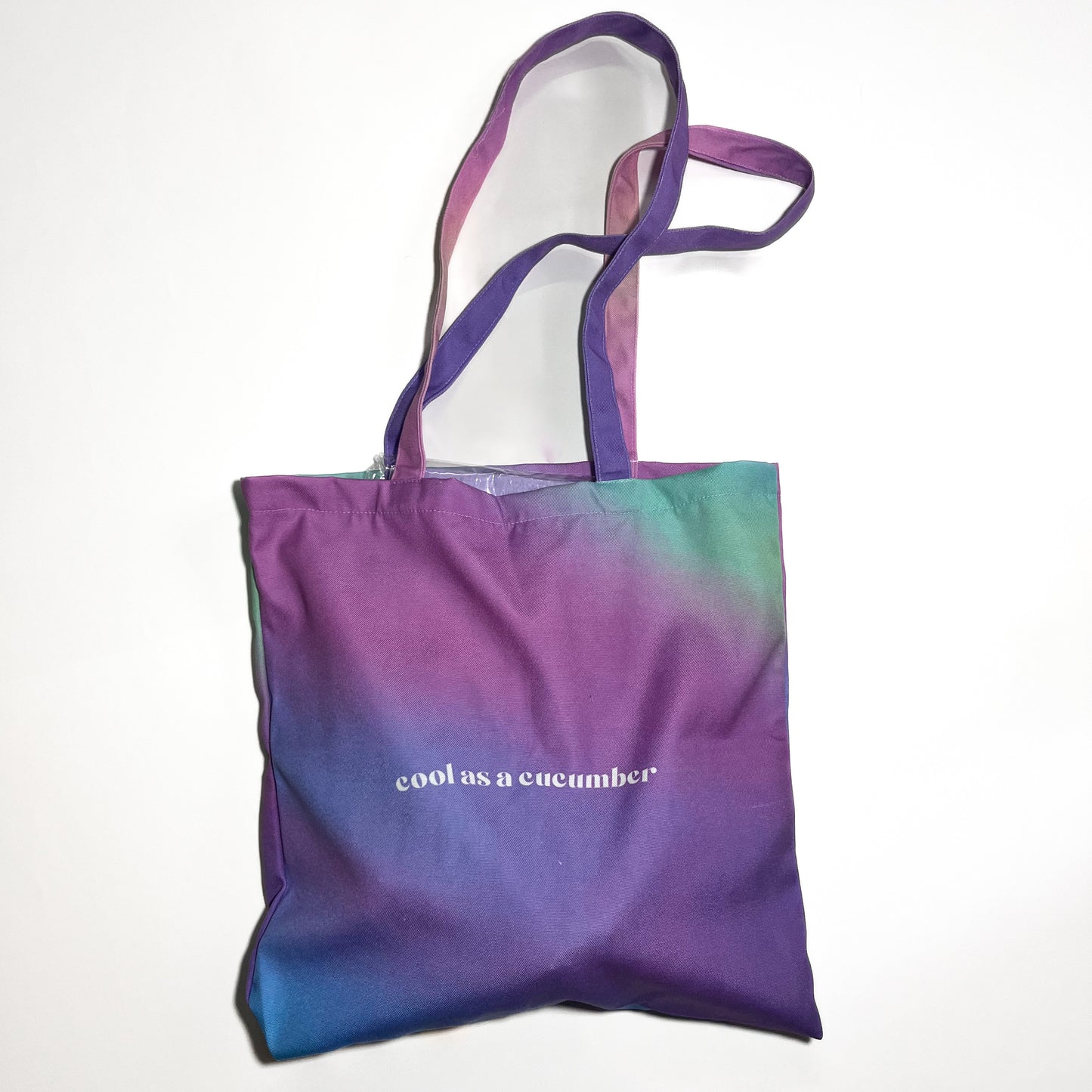 Pastel Gradient Tote Bag with "Cool as a Cucumber" Print – Eco-Friendly Cotton Canvas Bag